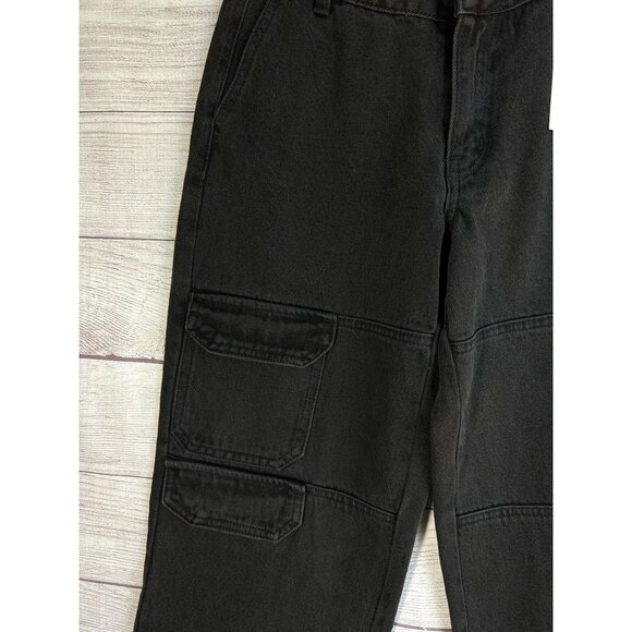 Forever 21 Black High Rise Wide Leg Cargo Jeans Size 24 NWT - Picture 3 of 8